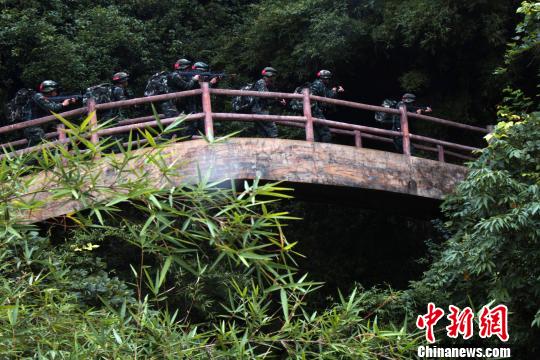 圖為來自武警福建總隊三明、龍巖、南平支隊100余名特戰(zhàn)隊員在福建省三明市永安?揲瞪嬌?展特戰(zhàn)極限練習(xí)?！『?攝